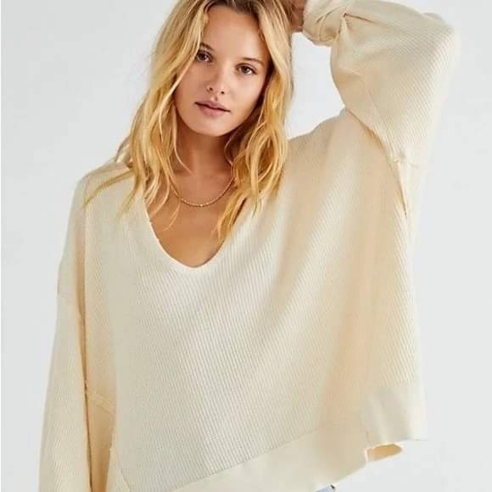 NWT Free People Santa Clara Thermal Top in Alabaster L